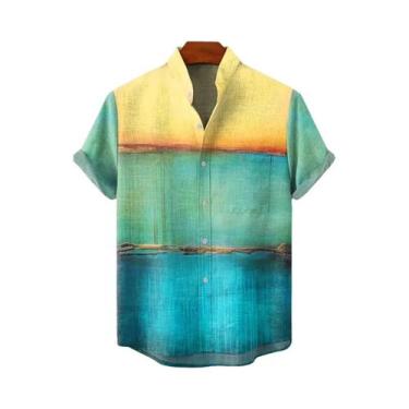 Imagem de Camisa Retro De Linho Masculina, Confortável E Fresca Para O Verão, Ma