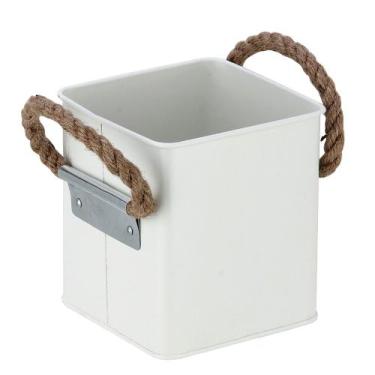 Imagem de Cesta Carrosserie metal branca c/ alça corda 12x12x13,5cm -L Hermitage