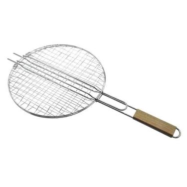 Imagem de Grelha redonda Easy Grill inox cabo madeira 31cm -Dynasty, 3 meses por