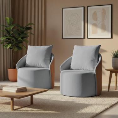 Imagem de Poltrona Sala Orgânica Giratória Talita Kit 2 Pu Nozes e Linho K01 - D