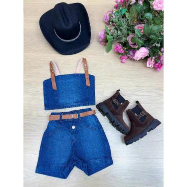 Imagem de Conjunto Bloguerinha Jeans Rayssa com Cropped e Short - Blogueirinha, 