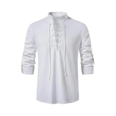 Imagem de Blusa Masculina Casual de Algodão e Linho - Manga Comprida Vintage par