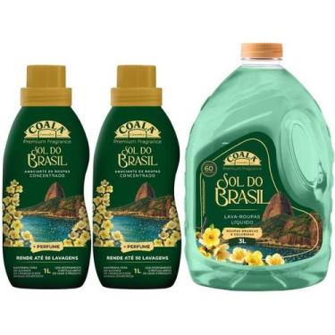 Imagem de Kit Coala Sol do Brasil Lava Roupas Líquido 3L e 2 Amaciantes Concentr