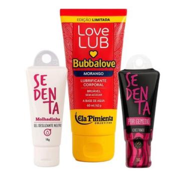 Imagem de Kit Sex Shop 3 unidades Géis Beijáveis Sabor Chiclete e Frutas Cosméti