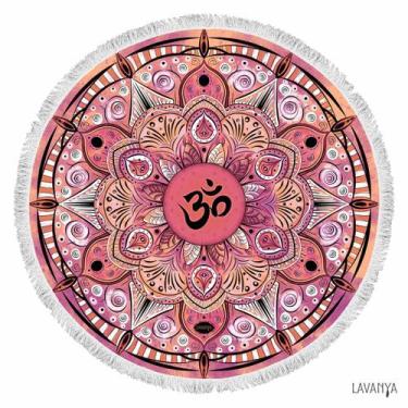 Imagem de Canga Redonda Zen by Lavanya, Zen Rosa Ohm - franja branca, 160cm diam
