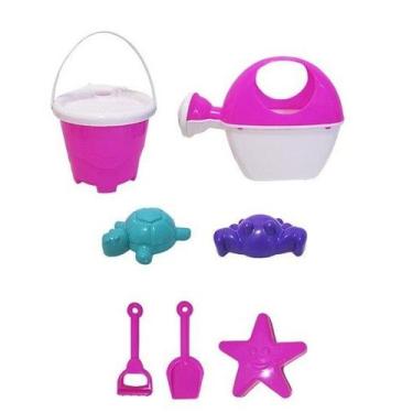 Imagem de Balde de Praia com Regador e Acessórios 7 Pecas Colors - KOPECK, Rosa
