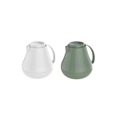 Imagem de Garrafa Termica Bule Branco e Verde Cafe Cha Leite 400ml - casa cha