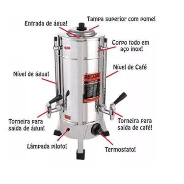 Imagem de Cafeteira Elétrica Comercial Industrial 4 Litros Aço Inox Record, 220V