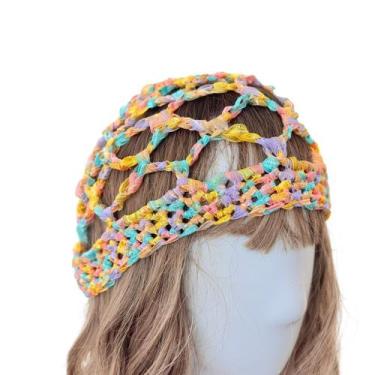 Imagem de Touca de Crochê Multicolorida Tons Pastel - Pistache Acessórios