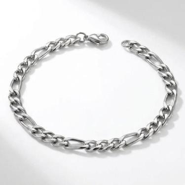 Imagem de Pulseira Aço Inox Elo 3 e 1 Prateado Grossa Moda - Lojas La+Ny, Pratea