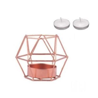 Imagem de Castiçal aramado rose para velas com Brinde - 2 velas decorativas - Ar