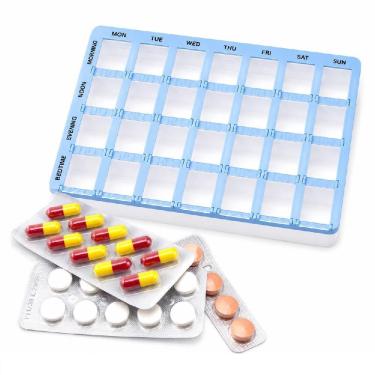 Imagem de Porta Comprimidos Mensal Yeet Organizador de Medicamentos Semanal com Fechamento Deslizante 28 Compartimentos
