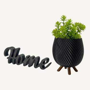 Imagem de Vaso Cachepot com Pezinho e Palavra Home Minimalista Sala Decoração para Plantinhas Cactus(Preto)