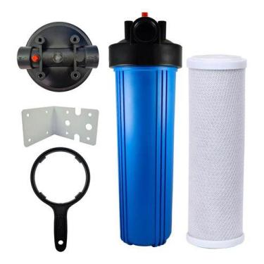 Imagem de Kit Filtro Água Big Blue 20 Carvão Pp Resina Alta Vazão Corpo Azul Cab