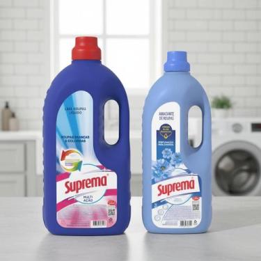 Imagem de Kit Sabão Liquido Lava Roupa Multi Ação Azul Com Amaciante Alegres Enc
