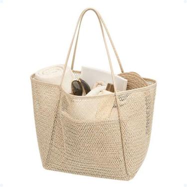 Imagem de Bolsa De Praia Feminina Bolsa Crochê Grande Tote De Praia - Hxt, Bege