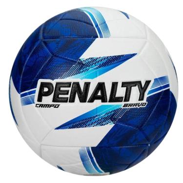 Imagem de Bola de Futebol Campo Penalty Bravo XXVI com Toque Macio e Tecnologia Ultra Fusion Branco e Azul