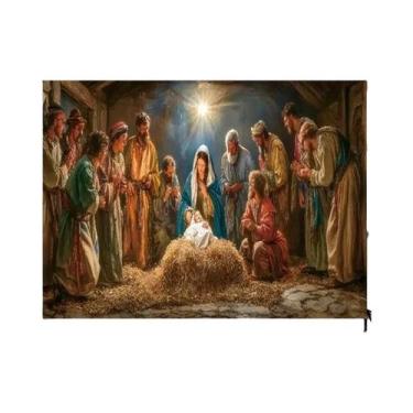 Imagem de Tapeçaria Religiosa Cena Da Natividade Noite Estrelada Decoração De Pa