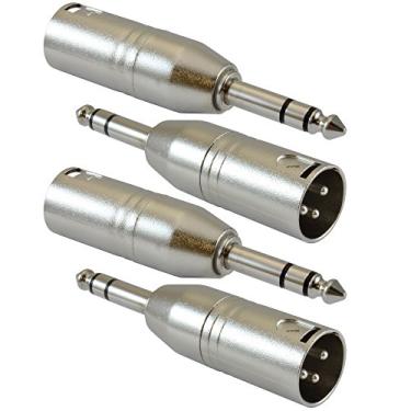 Imagem de GLS Audio Adaptador XLR macho para 6,3 mm macho TRS para troca de gênero - Adaptador de acoplador estéreo XLR-M para 6,3 mm - Pacote com 4