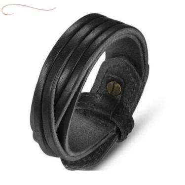 Imagem de Bracelete de Couro Preto com Detalhe Transpassado Cor:Preto