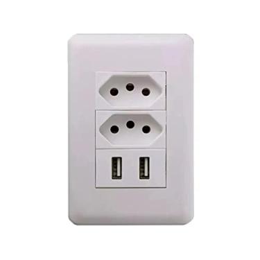Imagem de Tomada Com Espelho Dupla Tomada 2 Usb 5v 2.1a De Parede