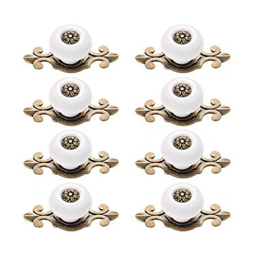 Imagem de 8 pcs vintage estilo retro armário armário armário de porta de gaveta maçanetas metal alças brancas e bronzeadas YYDFPIIA