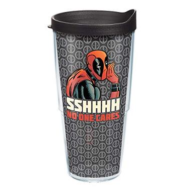 Imagem de Tervis Copo de viagem Marvel Deadpool Shhh No One Cares Made in USA com isolamento térmico de parede dupla mantém as bebidas frias e quentes, 680 g, clássico