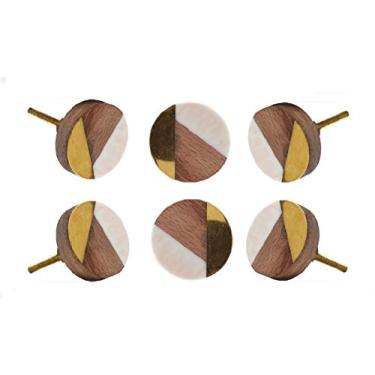 Imagem de Conjunto de 6 puxadores de madeira redondos de madeira Adington branco feito à mão Puxador de gaveta para armário da Trinca-Ferro