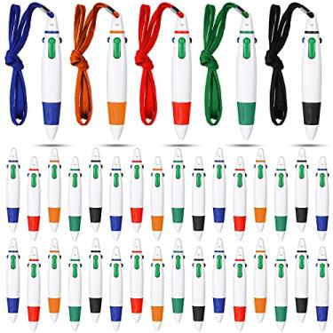 Imagem de Zonon Caneta retrátil com corrente – Canetas esferográficas de tinta de 4 cores para enfermeiros, estudantes, escritório, escola e suprimentos domésticos (30 peças)