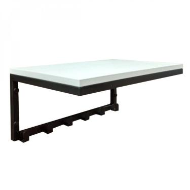 Imagem de Cabideiro de Parede com 6 Ganchos e Prateleira Devan Móveis Preto Fosco/Branco