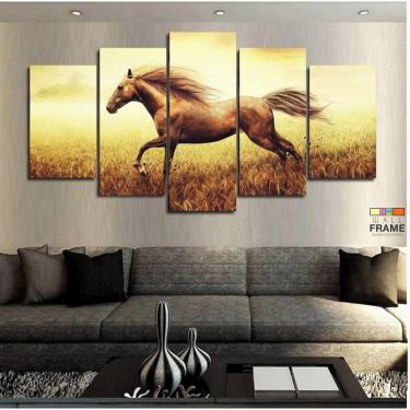 Imagem de Quadro 3 Cavalos 63x130mt 5 peças em Tecido 1