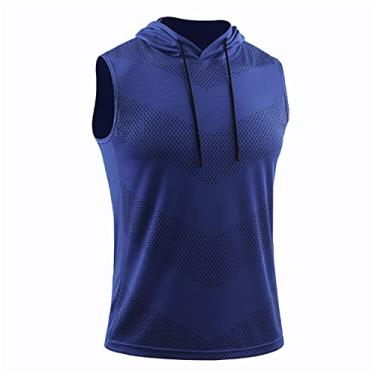 Imagem de WSLCN Camiseta regata masculina para treino muscular academia sem mangas moletom com capuz, Azul, X-Large