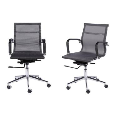 Imagem de Kit 02 Cadeiras Boxbit Eames Office Tela Baixa Cinza Base Rodízio