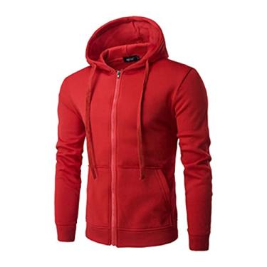 Imagem de Moletom com Zíper Blusa de Frio Moleton Com Capuz Blusão Masculino Liso Vermelho G