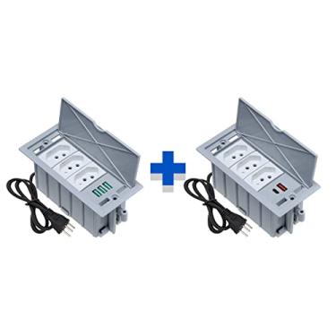 Imagem de Kit 2 Caixas De Tomadas 4 Blocos 3 Tom 20A 2 e 3 USB 1 TipoC COR:CINZA
