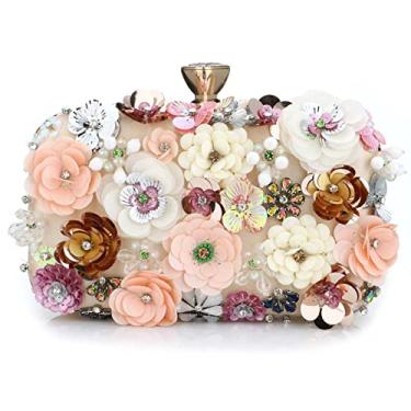 Imagem de Bolsa clutch feminina floral para noite com strass de metal flor para mulheres festa de formatura de casamento 3D lantejoulas bolsa de noite (pricot)