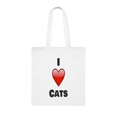 Imagem de Bolsa de Gatos, Sacola I Love Gatos, Presente para Gatos, Bolsa de Ombro para Gatos, Sacolas Reutilizáveis para Gatos, Cesta de Aniversário de Natal, Branco