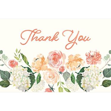 Imagem de Tree-Free Greetings Cartões de agradecimento com envelopes brancos para casamento, chá de bebê, formatura, 10 x 15 cm, conjunto de 12, casamento floral rosa (TK61327)