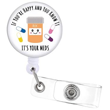 Imagem de Carretos de crachá retráteis farmacêutico para farmacêutico, suporte de carretel de crachá de 4,3 cm com clipe de jacaré, decoração de nome divertido, médico e médico, clipe de crachá de identificação MD RN (branco)