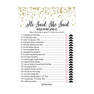 Imagem de 25 Gold Wedding Bridal Chuveiro Noivado Noivado Bachelorette Aniversário Ideias de Jogo de Festas, Ele disse que ela disse cartões para casais, Funny Co Ed Trivia Rehearsal Jantar adivinhação Pergunta Fun Kids Supplies Kit