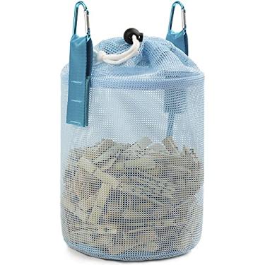Imagem de Bolsa de malha com pregador para varal de roupa vários métodos de suspensão bolsa de pino de roupas com fecho de cordão £¬Ventilação e resistência à umidade £¬Organizador de armazenamento de pregador de roupas de grande capacidade com ganchos