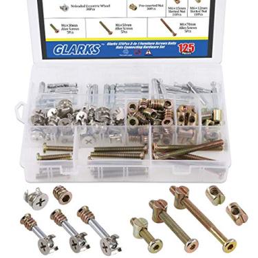 Imagem de Glarks 125 peças 3 em 1 conexão de porca parafuso de móveis, tomada sextavada para soquete, parafusos de móveis, porcas e parafusos de encaixe de câmera e porca de coca e roda excêntrica para berço, emenda de guarda-roupas, gaveta de armário e cadeiras