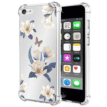 Imagem de Vokuha Capa para iPod Touch 6/Touch 5/Touch 7 para meninas e mulheres, bonito padrão à prova de choque macio flexível TPU borracha traseira capa protetora para telefone iPod Touch 7 (flor branca)