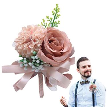 Imagem de flores noivo - Boutonniere borgonha para homens casamento | Corsage para baile casamento, outono vintage rústico casamento formatura