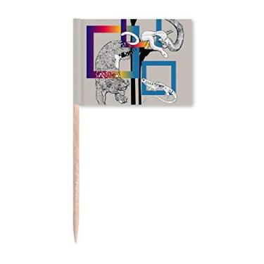 Imagem de Bandeira de palito de dente com estampa de lagarto de leopardo, marcador para decoração de festa