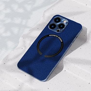 Imagem de Estojo de carregamento magnético sem fio para iphone 14 13 12 11 pro max 14 plus skin couro fino capa traseira dura, azul marinho, para iphone 13 pro