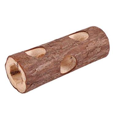 Imagem de GLOGLOW Brinquedo de mastigar tubo de madeira túnel de madeira para hamster mastigar floresta árvore oca para coelho furão hamster porquinho-da-índia (pequeno)