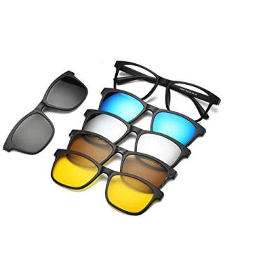 Imagem de Armação para Óculos de Grau + 5 Lentes Clip On De Sol Polarizadas e com Proteção UV400 (Preto)