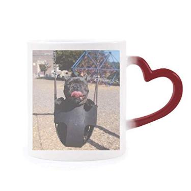 Imagem de Caneca Bulldog com foto sensível ao calor para fotografia de animal de estimação, copo de grés que muda de cor vermelha