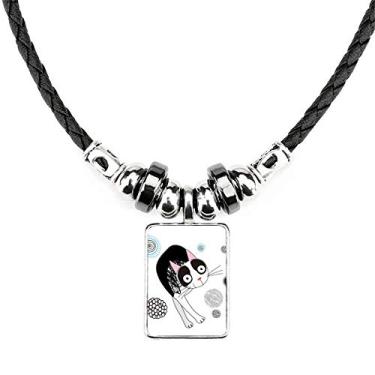 Imagem de DIYthinker Colar de gato fino fofo com desenho de animal, joia com pingente de corda de couro